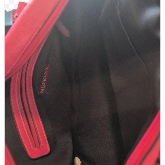 Merona Purse Red Leather 2 Compartment Double Handle Shoulder Satchel Bag - Picture 3 of 6